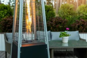 closeup shot of the Gas Patio Heater with trees in the far back